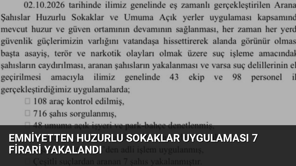 Emniyetten Huzurlu Sokaklar Uygulaması 7 Firari Yakalandı